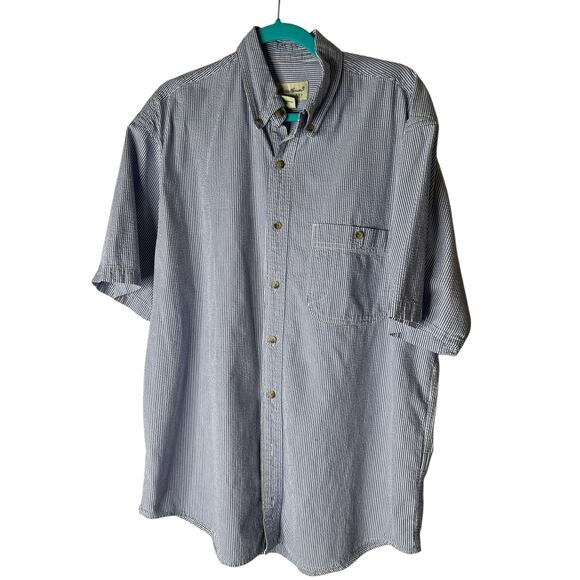 Eddie Bauer Mens Blue and White Striped Seersucker Short Sleeve Shirt Size M - Picture 1 of 6